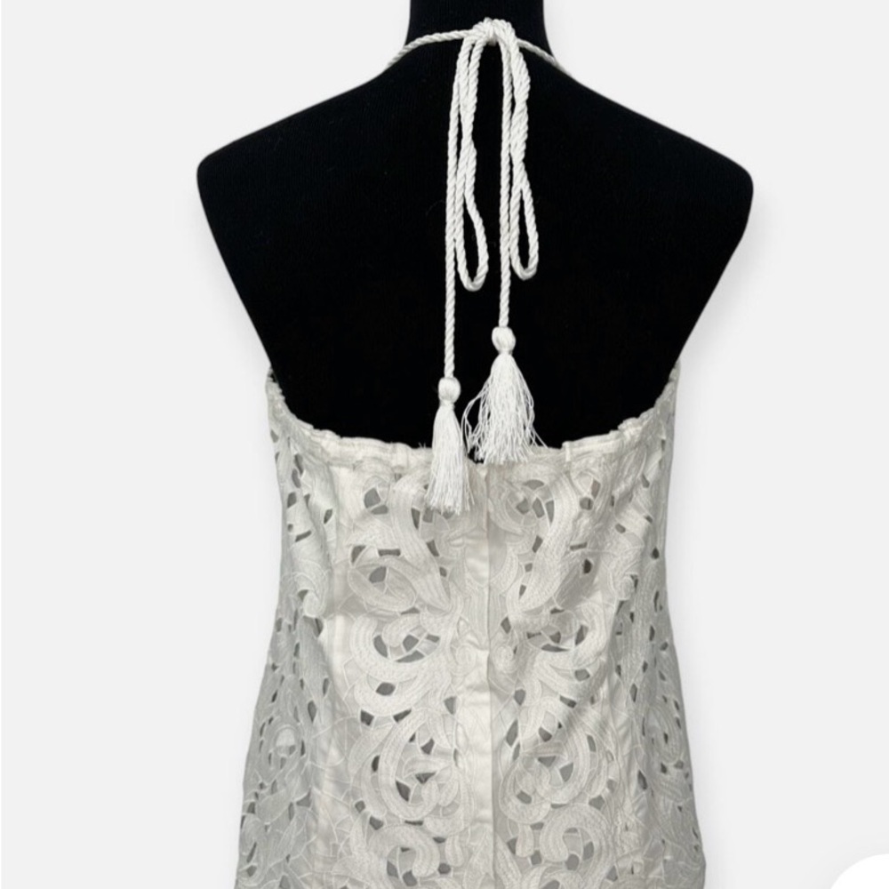 White House Black Market Ivory Lace Tassel Tie Halter Top - Picture 4 of 14